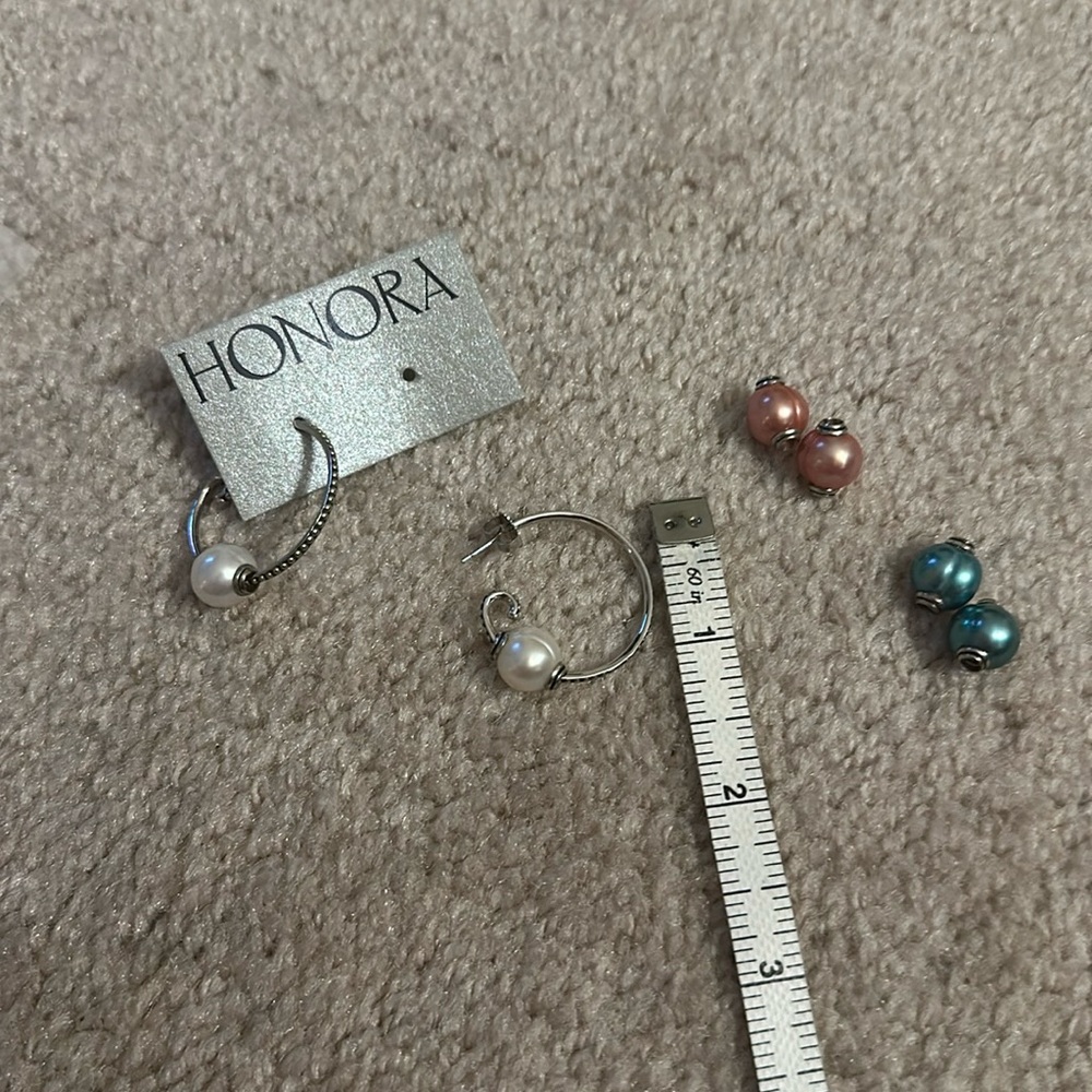 New Honora Sterling Silver hoops with interchangeable pearl charms